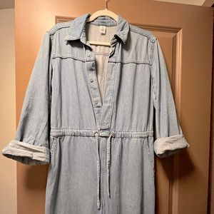 Denim jumpsuit with wide legs and drawstring waist!